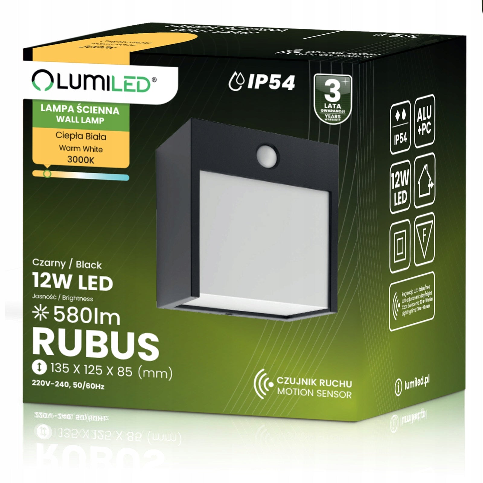 LED Garden Wall Lamp Facade Wall Lamp Outdoor IP54 12W with Sensor Manufacturer code 600114 z czujnikiem ruchu
