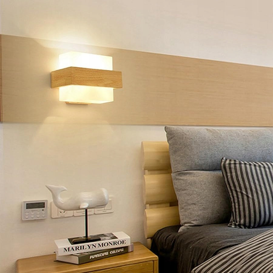 LED Indoor Wall Lamp, Creative Square Wood Wall Sconce, New Year Brand Haobosic