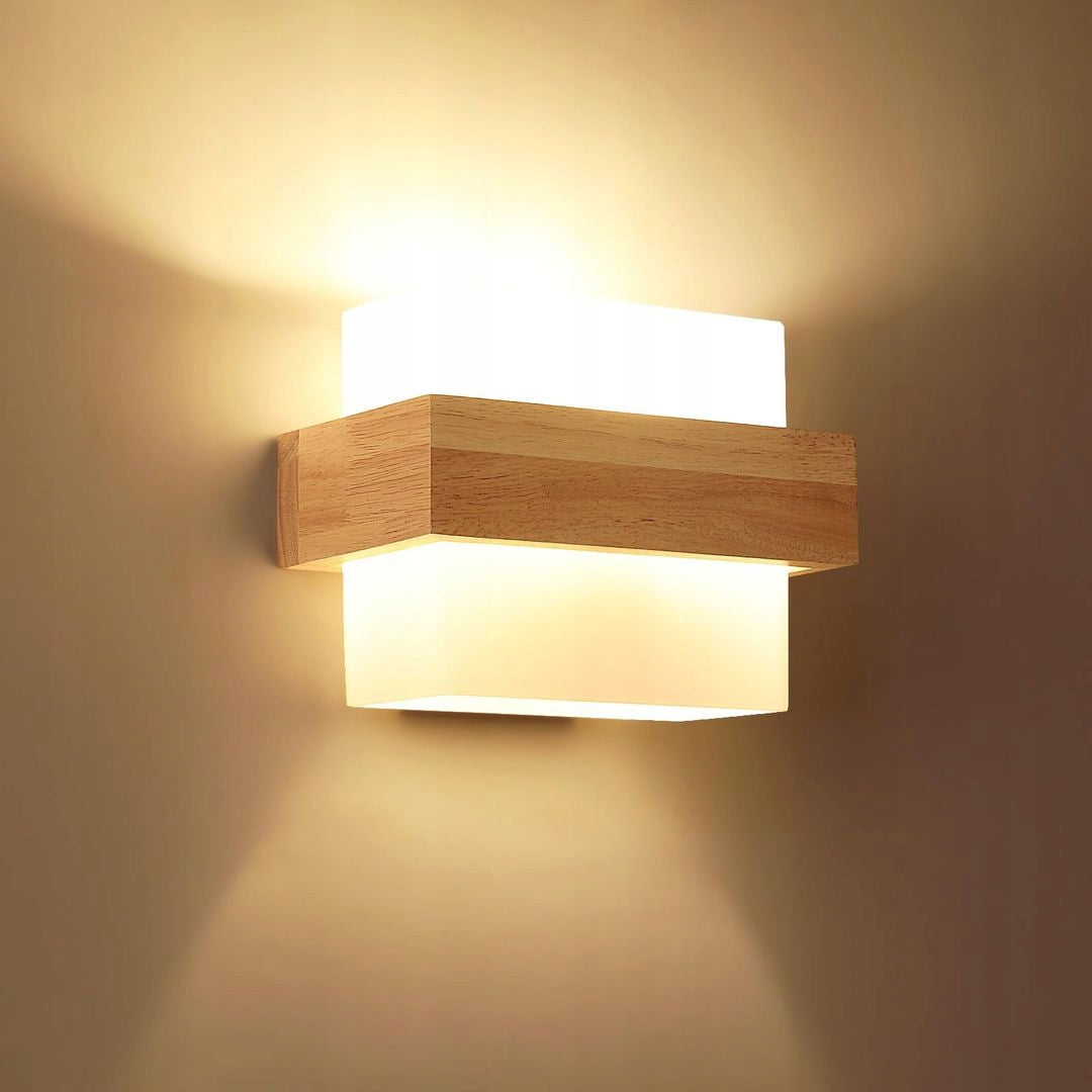 LED Indoor Wall Lamp, Creative Square Wood Wall Sconce, New Year