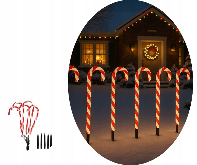 LED LAMPS CANDY LOLLIPOPS 5PCS LED CANE SANTA CLAUS 65CM