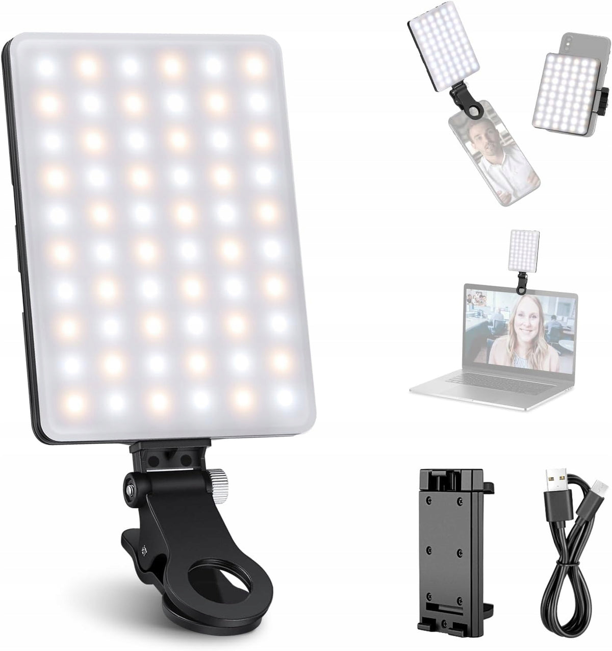 LED LIGHT FOR SELFIE 3 LIGHT MODES BRIGHTNESS ADJUSTMENT 2000MAH BUCKLE