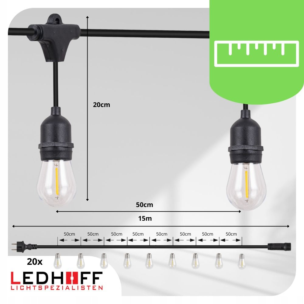 LED Light Garden Garland 15m 20 LED Large Bulb E27 Lights For Garden Globe diameter 4 cm