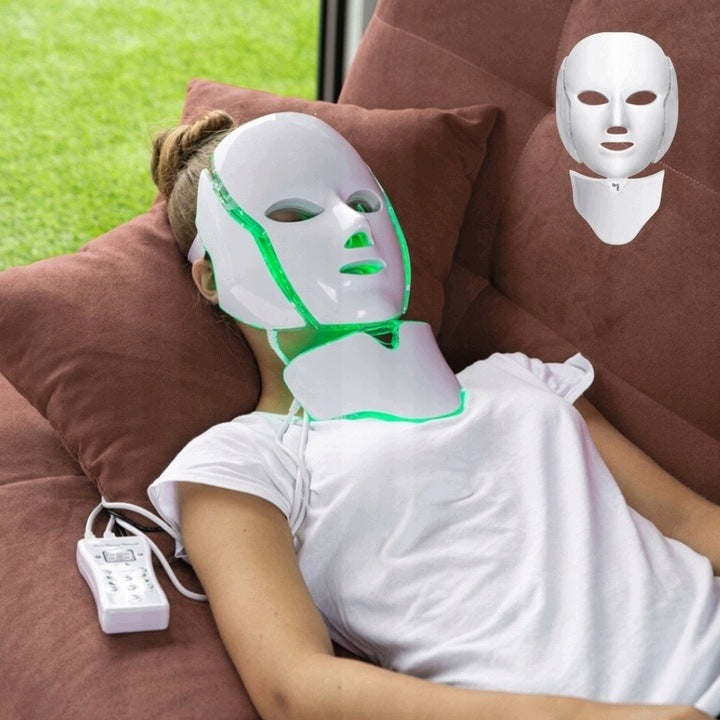 LED MASK 7 COLORS PHOTOTHERAPY FACE NECK WHITE PLUG-PLAY SYSTEM Packaging status original