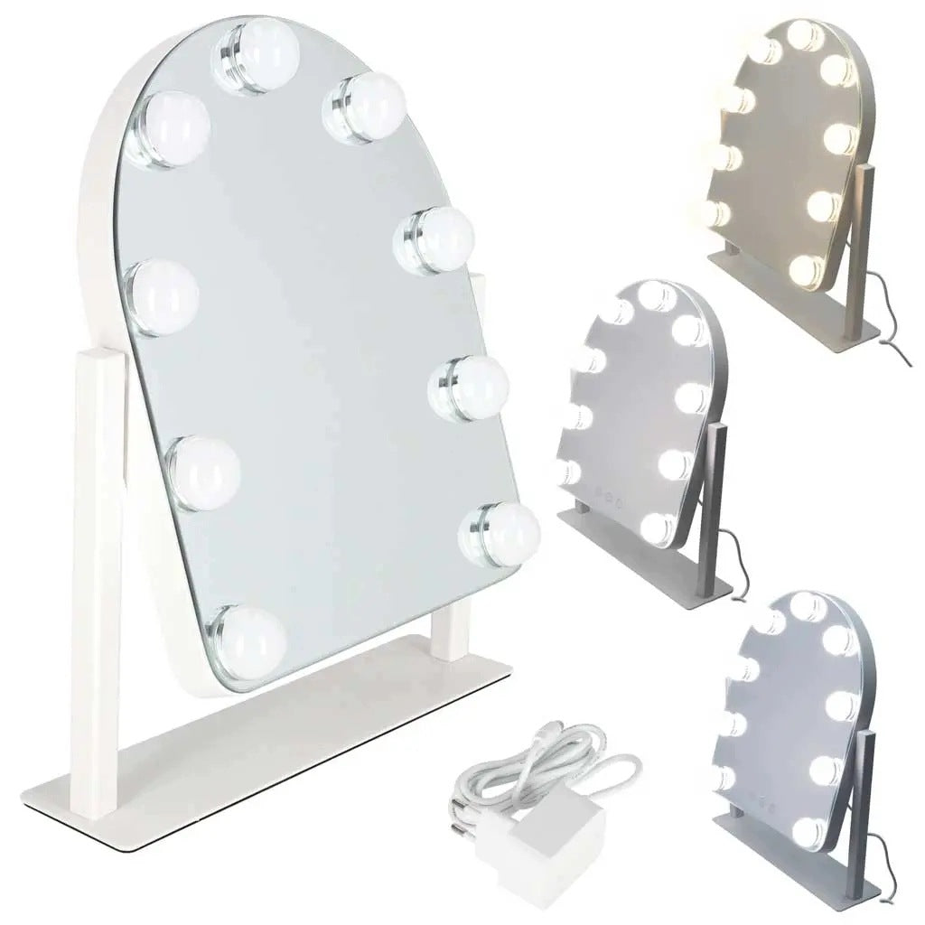 LED Makeup Mirror with 9 Light Bulbs Illuminated Cosmetic Ikonka