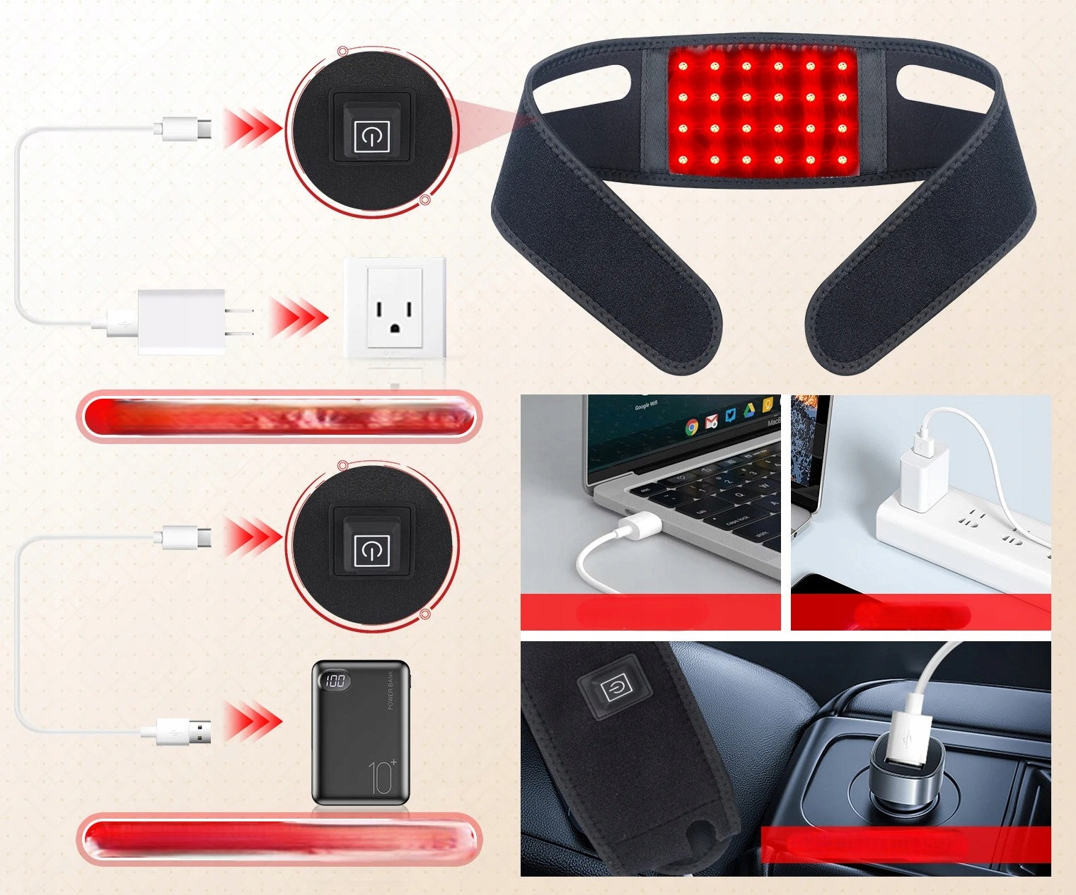 LED Neck and Chin Belt 660nm 850nm Red Light Therapy. Medical device no