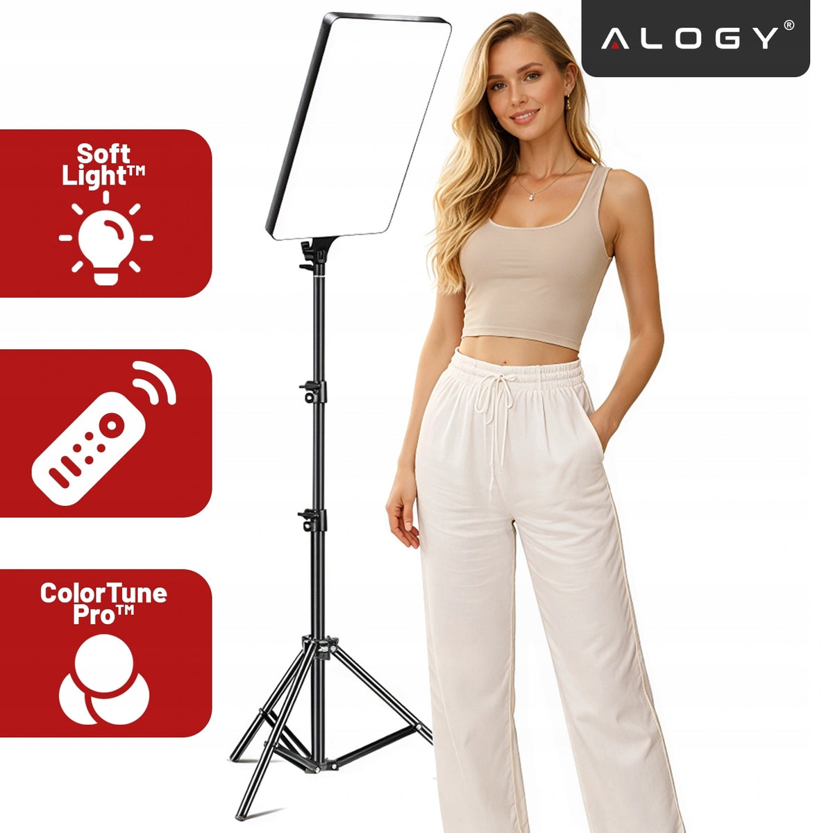LED Panel Lamp with Tripod Ring Selfie Tripod Large for Makeup Photos Manufacturer code Lampa LED 10 cal Statyw 210 cm Pilot