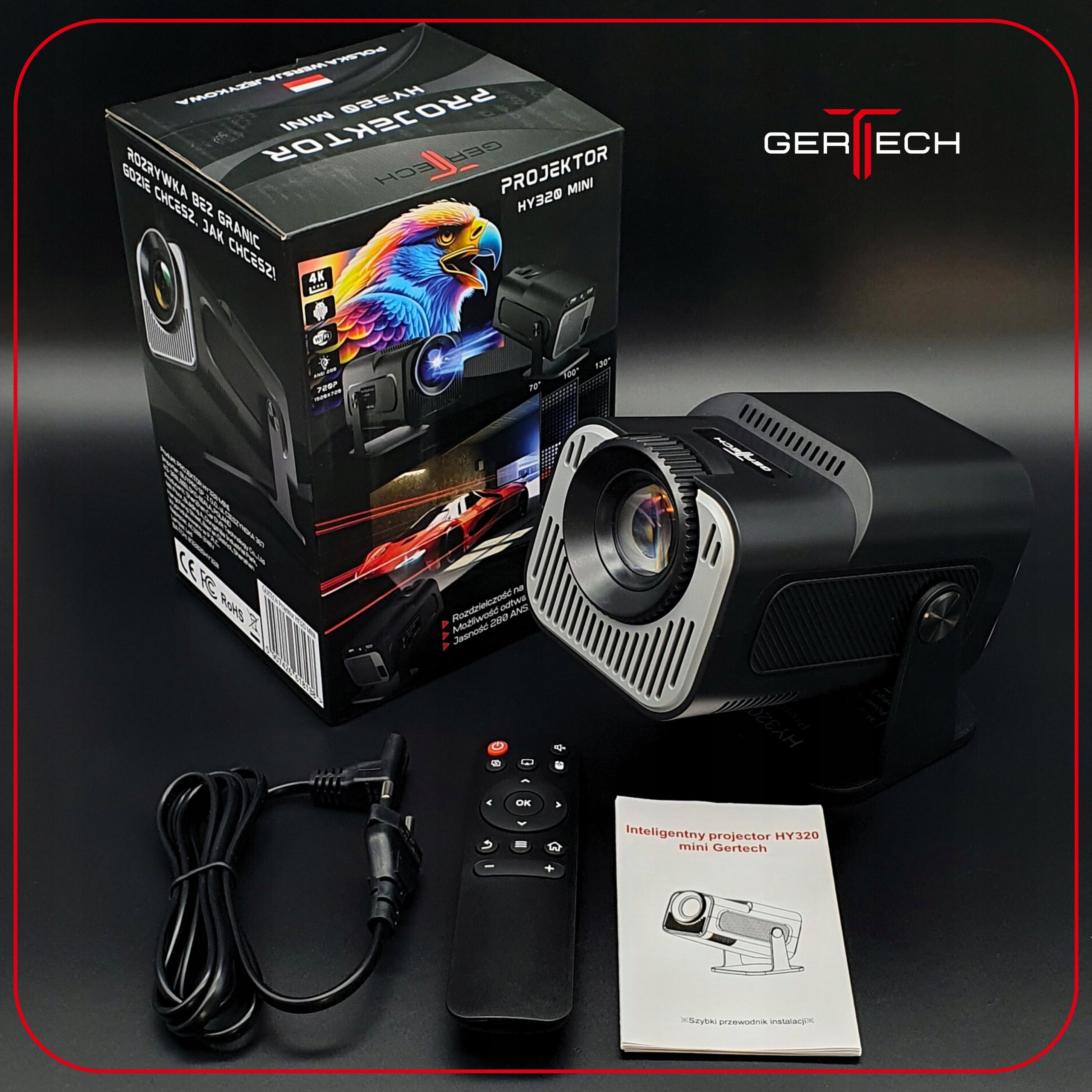 LED Projector Portable HY320 Mini Projector Smart Home Theater 4K Rotary Packaging status original