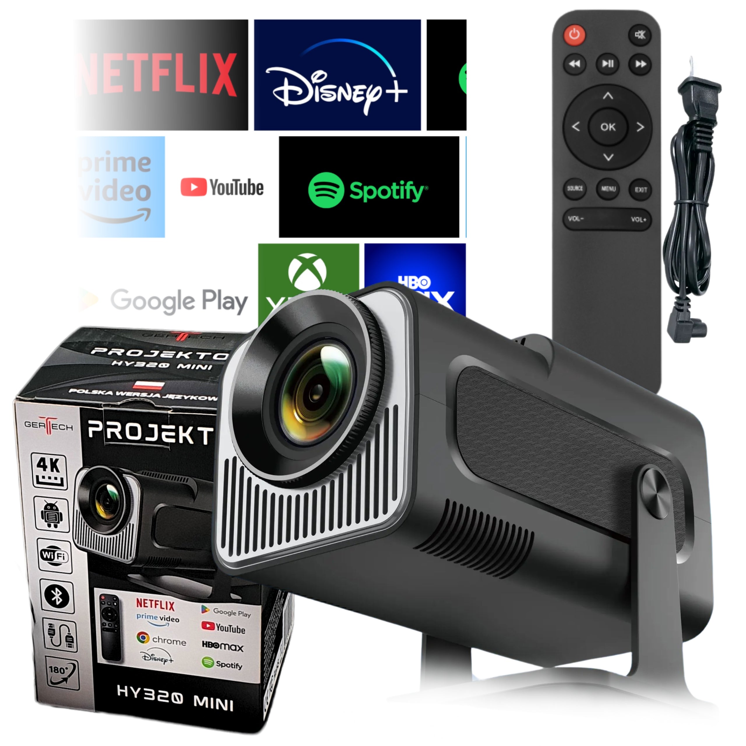 LED Projector Portable HY320 Mini Projector Smart Home Theater 4K Rotary