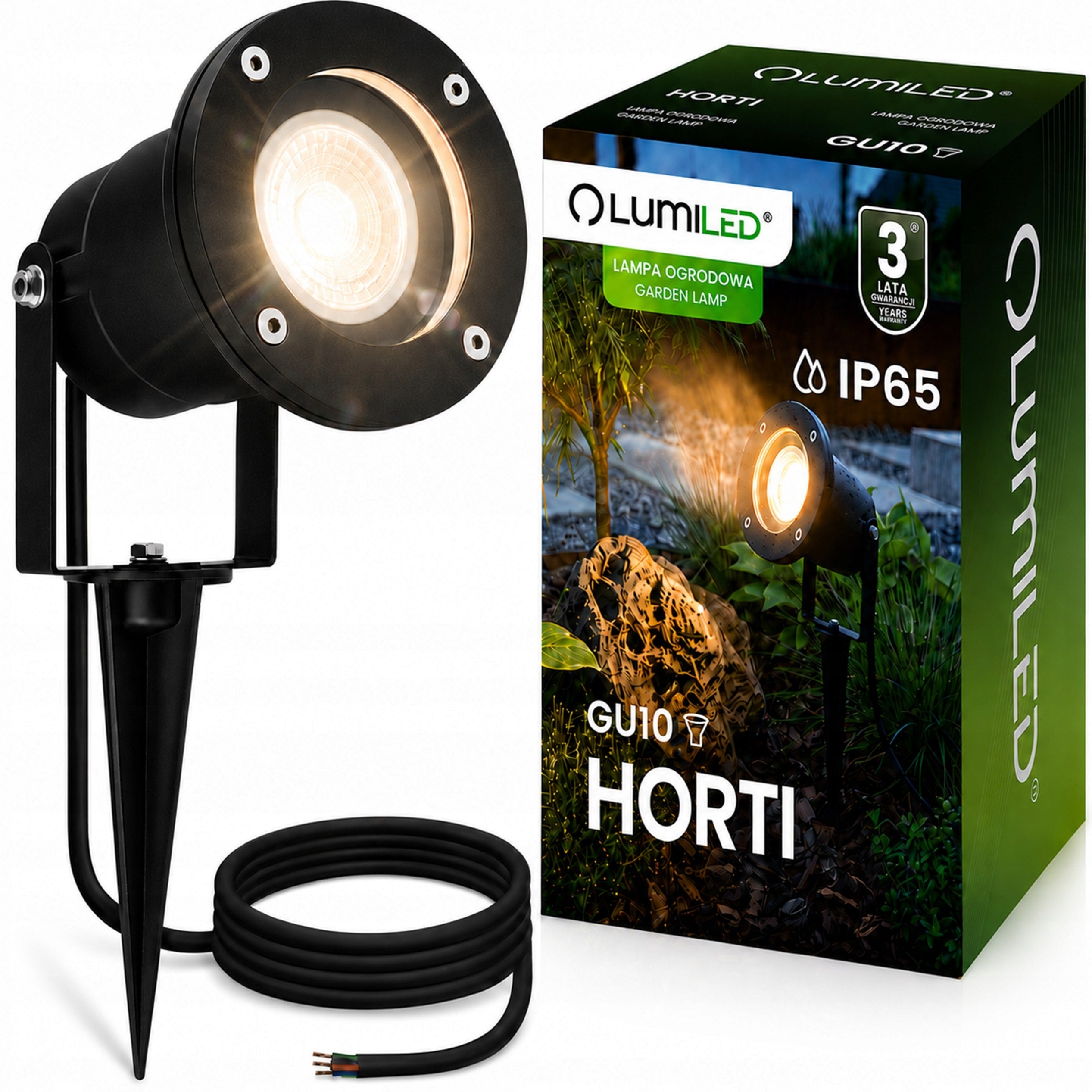 LED Punched Garden Lamp GU10 IP65 WATERPROOF Black with Wire 1m