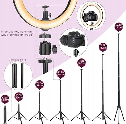 LED RING LAMP 10'' 25.5CM TRIPOD PHONE HOLDER 149CM REMOTE CONTROL Packaging status original