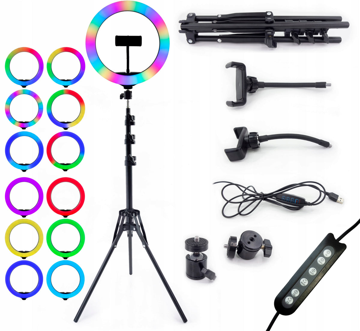 LED RING LAMP RGB PHOTO TRIPOD REMOTE CONTROL STRONG SELFIE STREAM