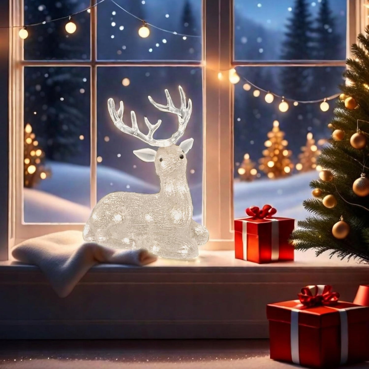 LED Reindeer Figurine Christmas Decoration Acrylic with Timer 21,5 cm White Brand no brand