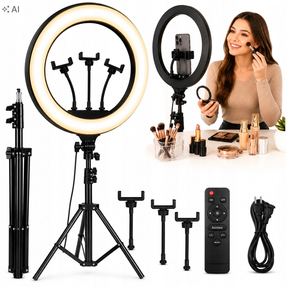 LED Ring Lamp 240W 45cm Remote Control + Tripod 220cm Makeup YouTube