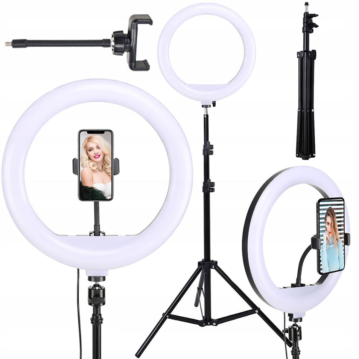 LED Ring Lamp 80W 30cm Remote Control + Tripod 220cm Makeup YouTube Manufacturer code Lampa z ładowarką indukcyjną składana 3 barwy