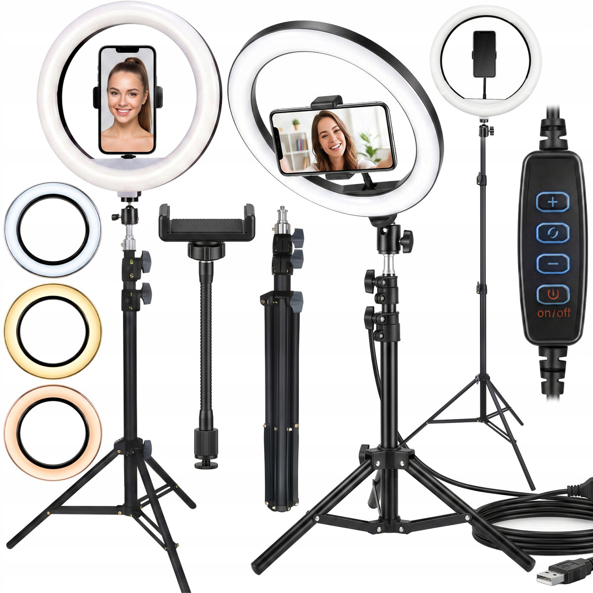 LED SELFIE RING LAMP TRIPOD 210cm REMOTE CONTROL + PHONE HOLDER