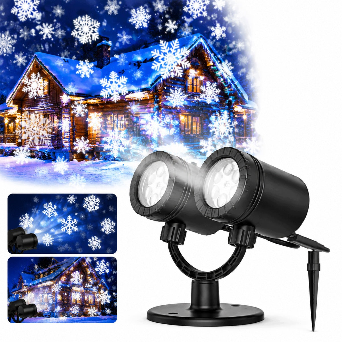 LED SNOWFLAKE PROJECTOR BLACK DOUBLE HEAD IP65 WATERPROOF FOR GARDEN
