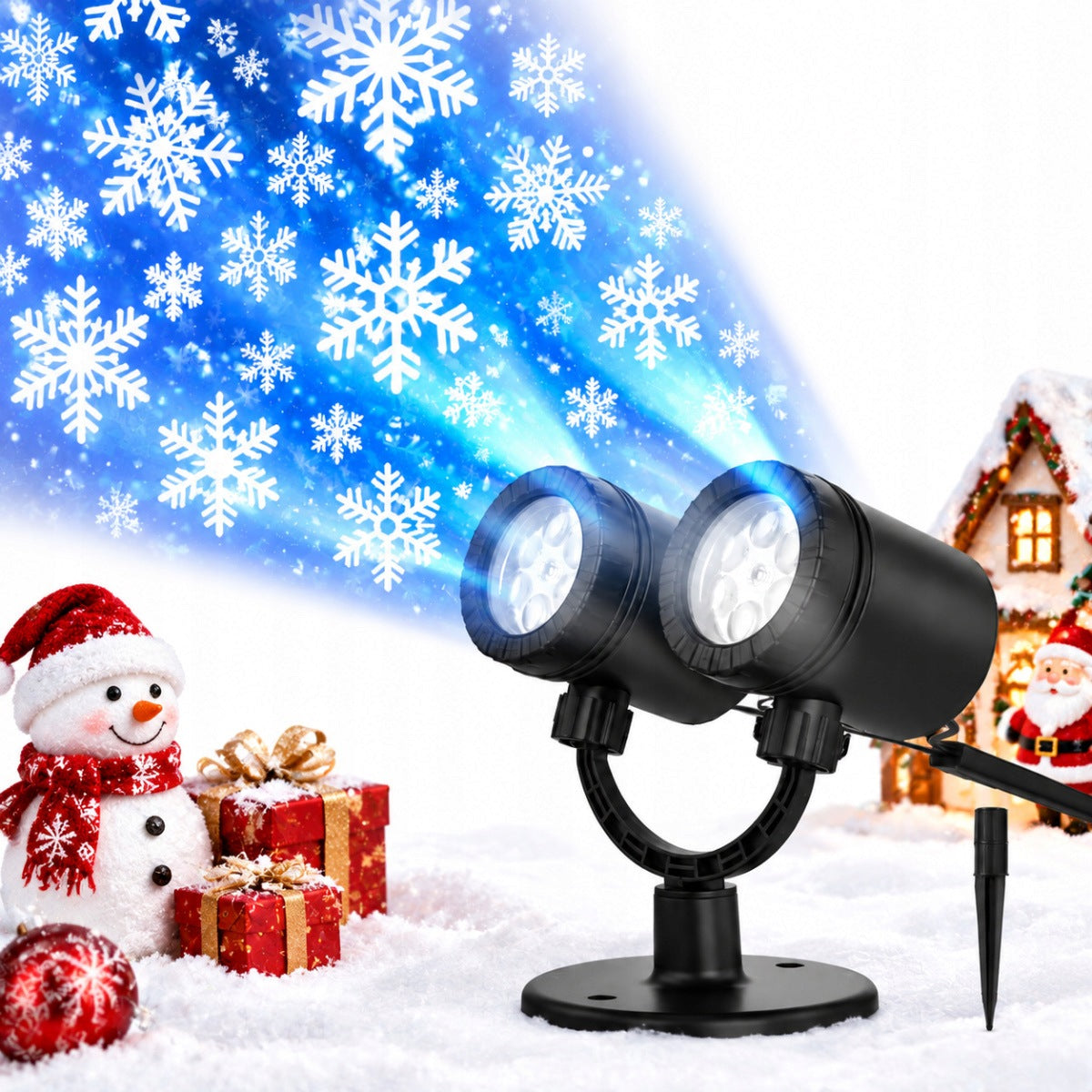 LED SNOWFLAKE PROJECTOR BLACK DOUBLE HEAD ROTATION 360 FOR DECORATION