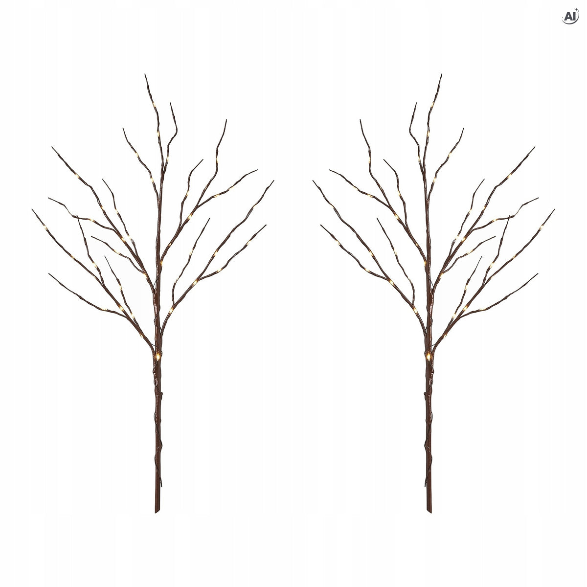 LED TWIGS 2 PCS 100 LEDS ILLUMINATED 81CM BROWN BATTERY OPERATED WITH TIMER