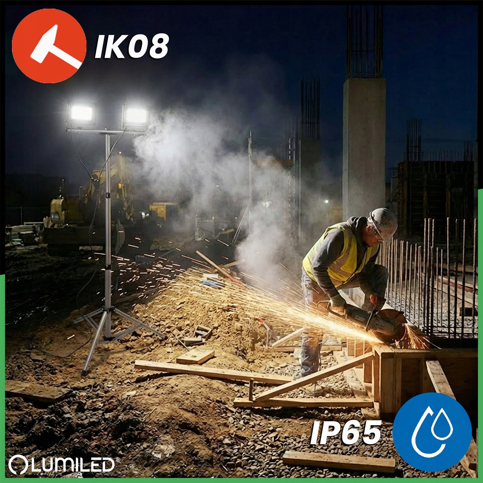 LED Tripod Floodlight 2x 100W Halogen Construction Working For Garage Light color white neutral