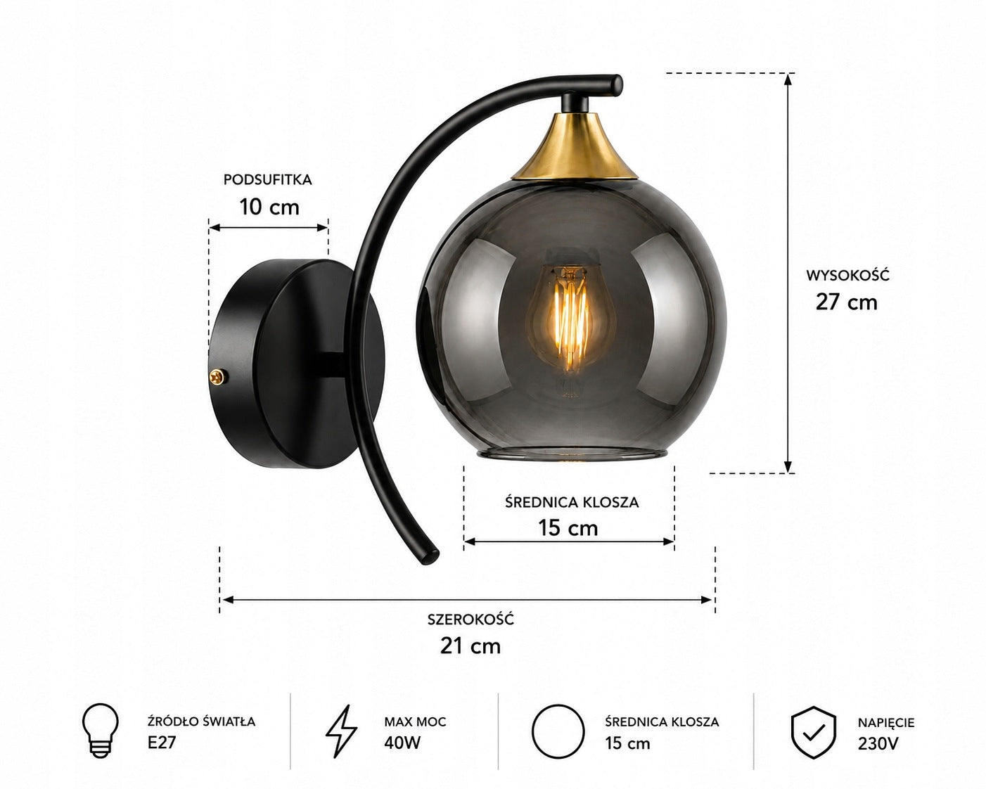 LED Wall Lamp MEGAN Loft Glass Ball Black Modern E27 Manufacturer code KR494-1W