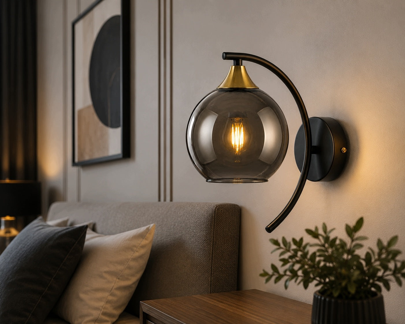 LED Wall Lamp MEGAN Loft Glass Ball Black Modern E27 Packaging status original