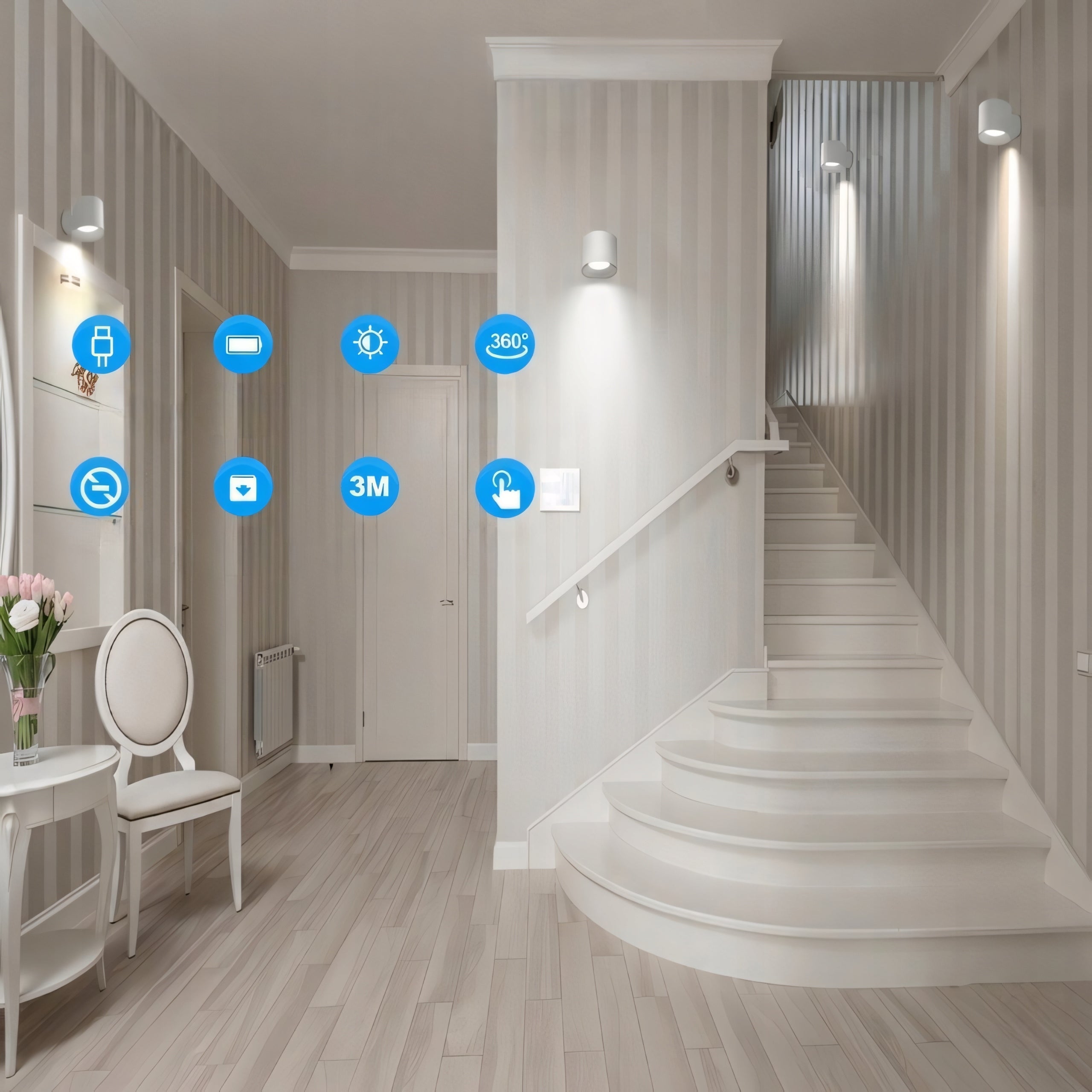 LED Wall Lamp Wireless Wall Lamp USB-C Touch White Manufacturer code Bezprzewodowy Kinkiet LED Lampa Ścienna USB-C