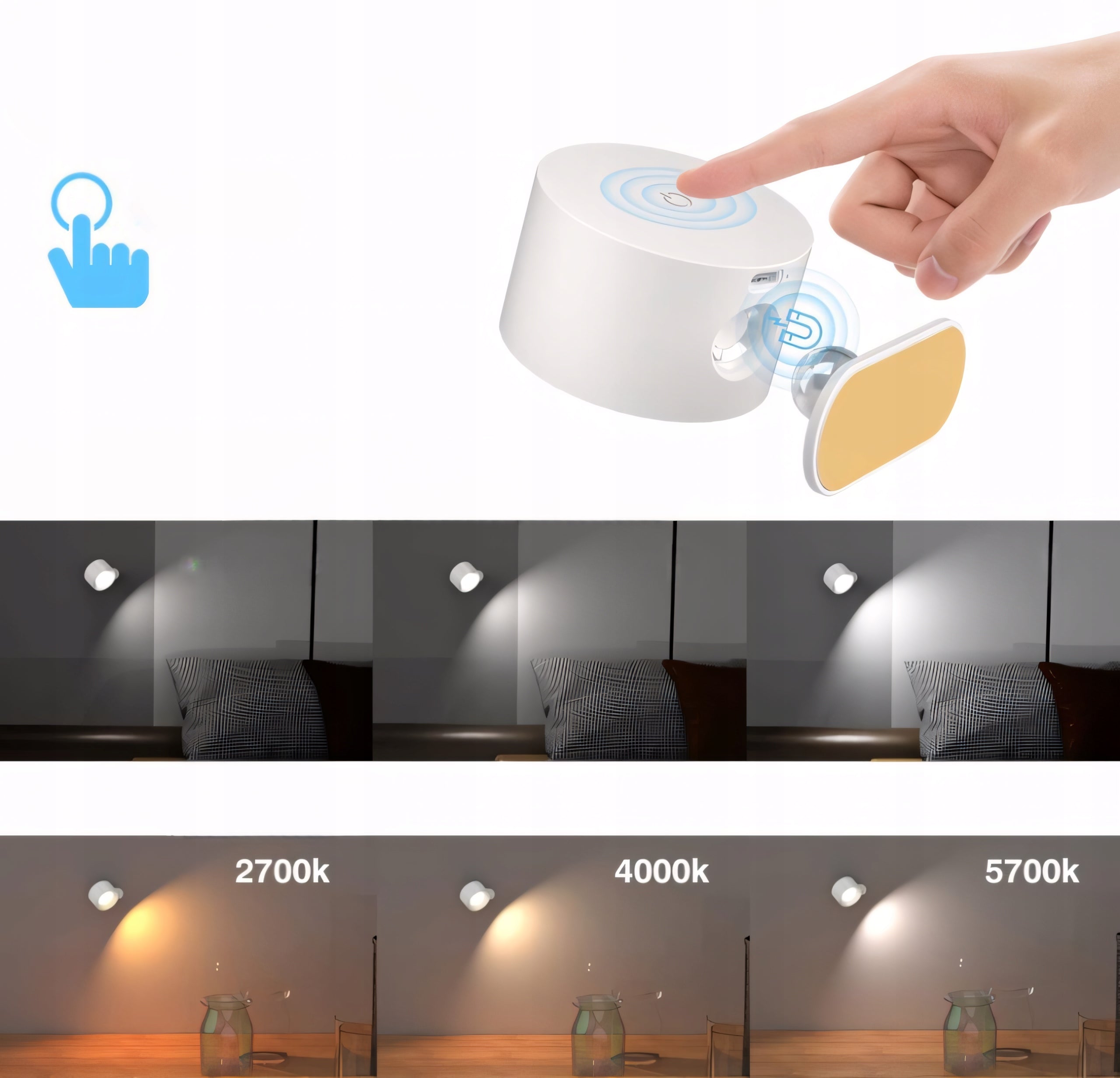 LED Wall Lamp Wireless Wall Lamp USB-C Touch White Packaging status original