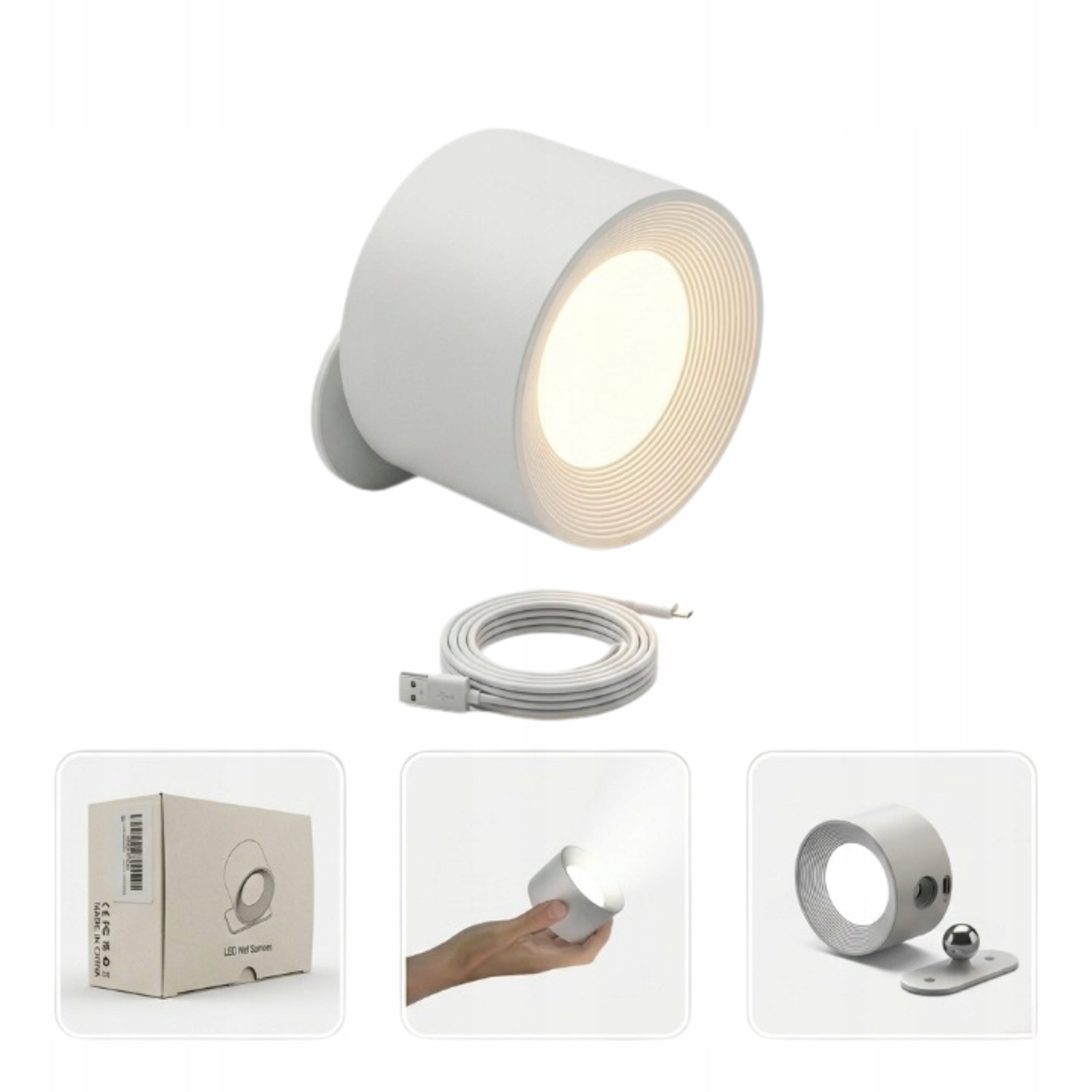 LED Wall Lamp Wireless Wall Lamp USB-C Touch White