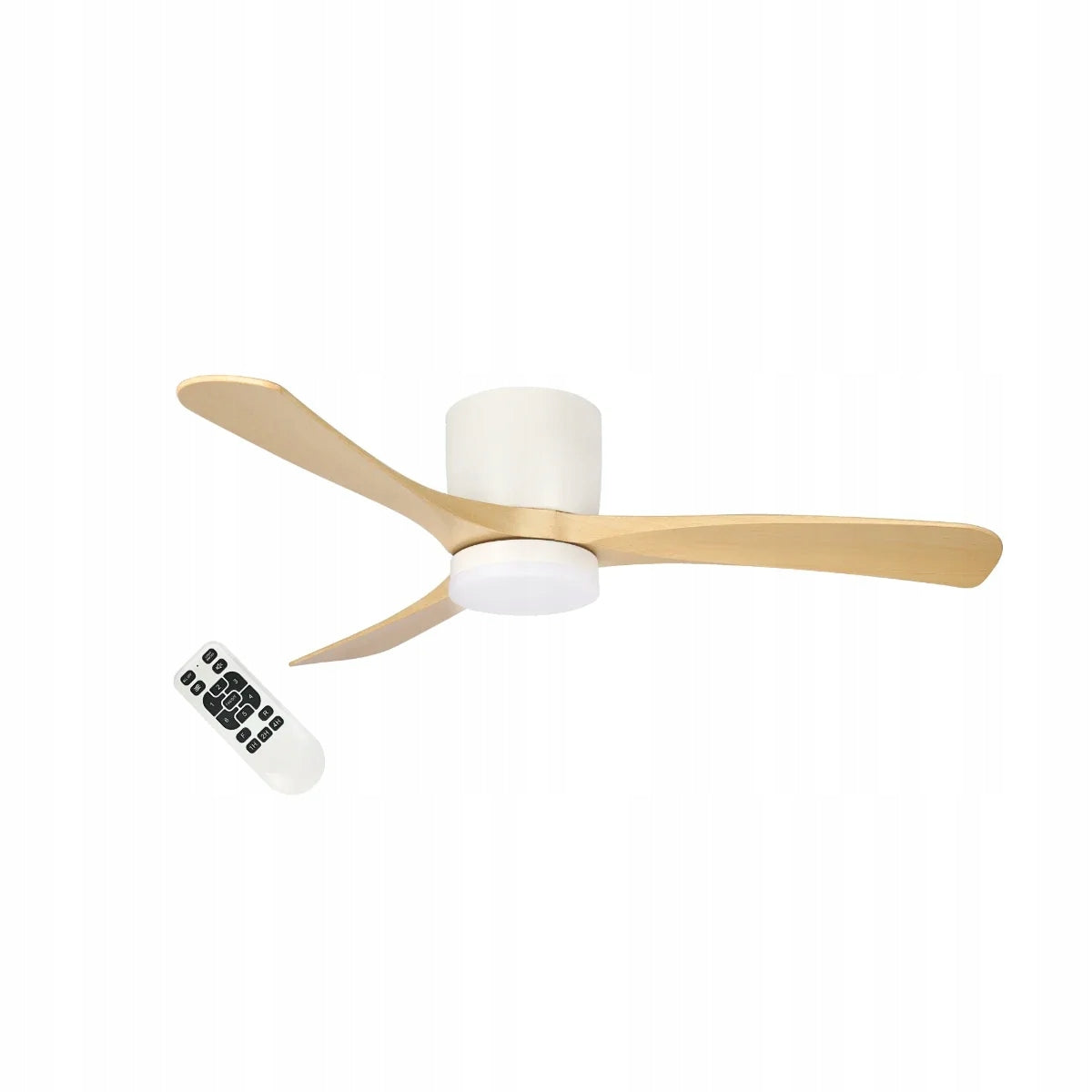 LED ceiling fan VIAGO 18W+35W 1350lm with remote control quiet white wood