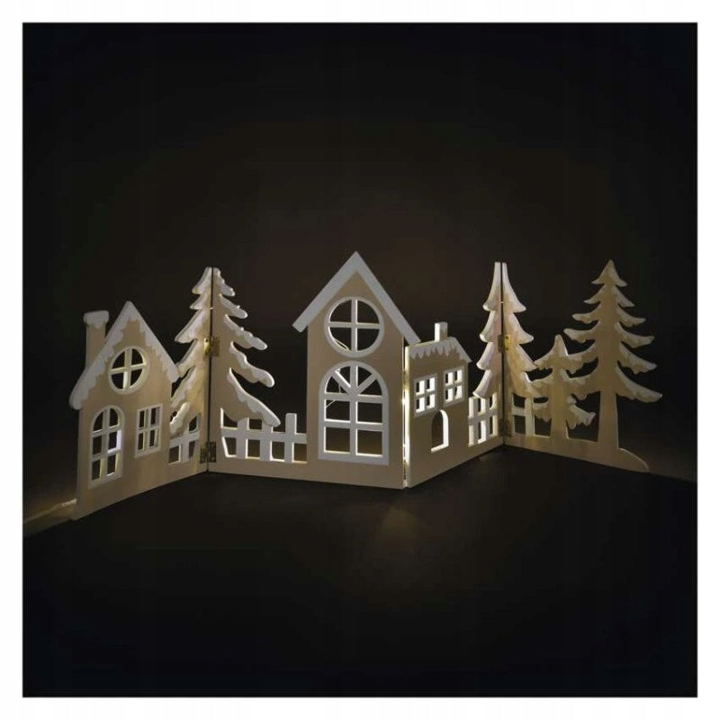 LED dekorace dřevěná - vesnička, 60 cm, 2x AA, teplá bílá, časovač