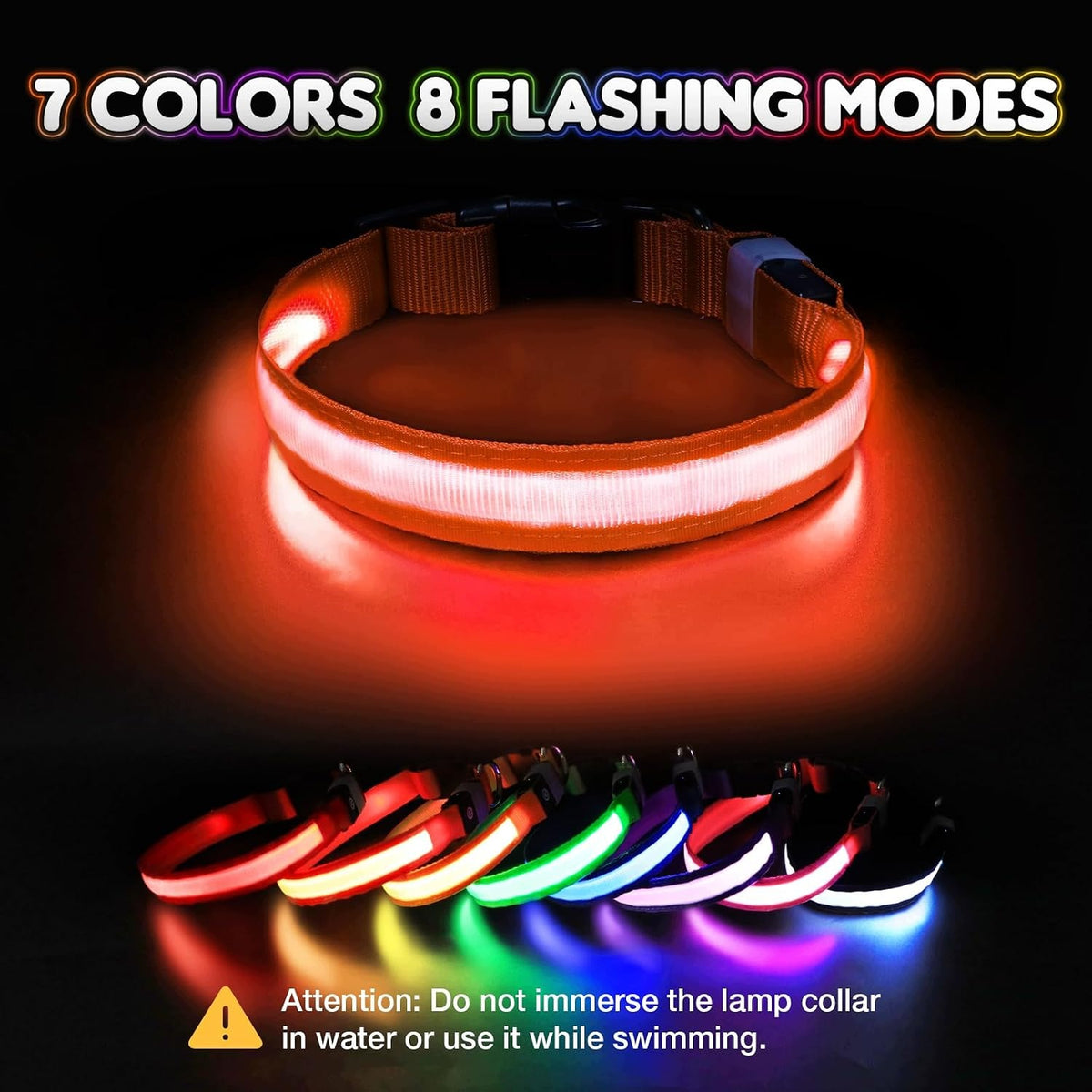 LED dog collar L 48 to 60 cm glowing RGB 7 colors 8 USB modes Manufacturer code Pceotllar Świecąca obroża LED dla psa r. L