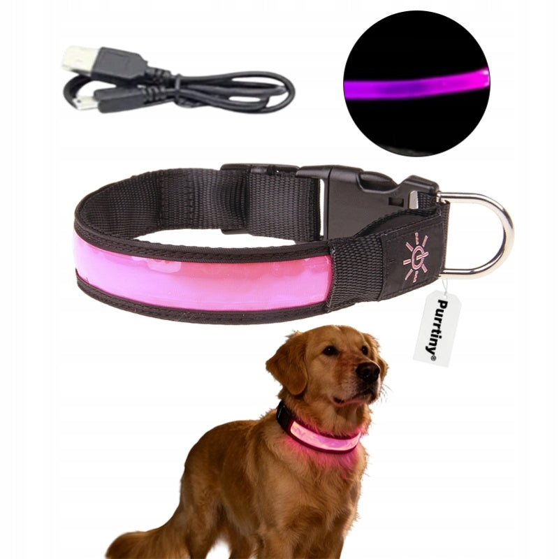 LED dog walking collar glow-in-the-dark rechargeable usb L 44-54cm