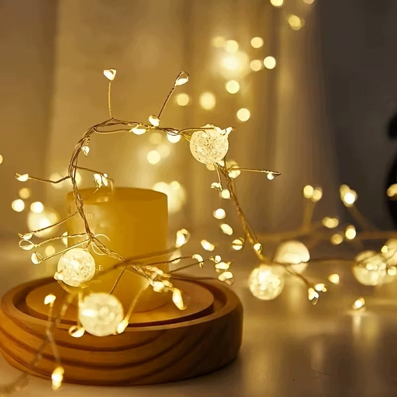 LED garland 3m warm light with pearls decoration for D3p window table Packaging status original