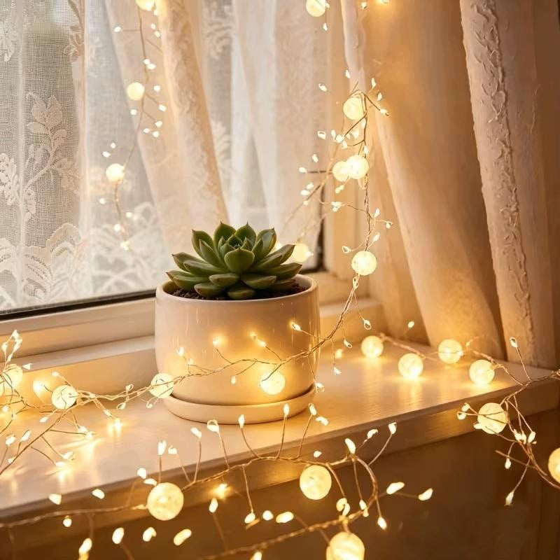 LED garland 3m warm light with pearls decoration for D3p window table