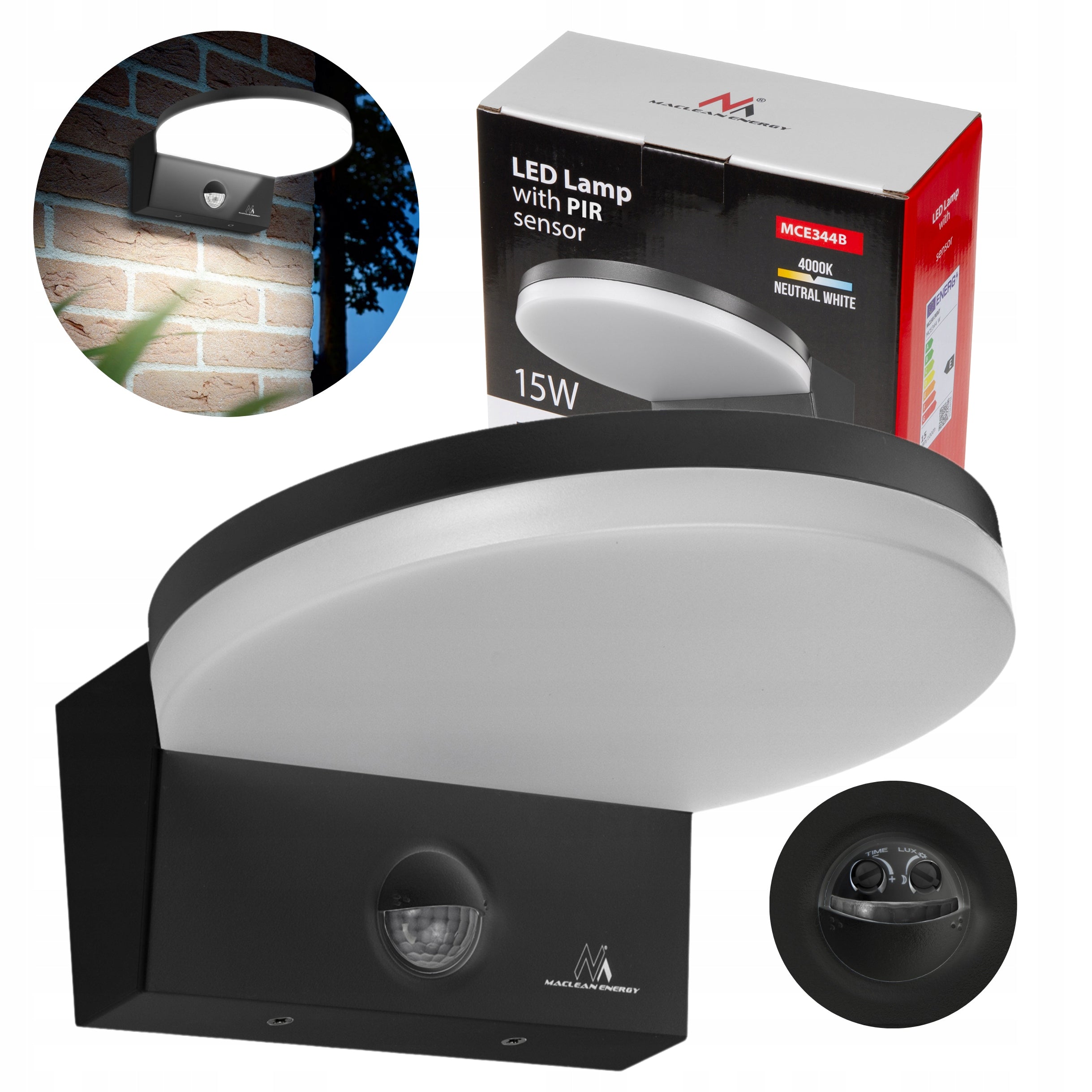 LED outdoor wall lamp 15W with dusk motion sensor IP65 MCE344 B