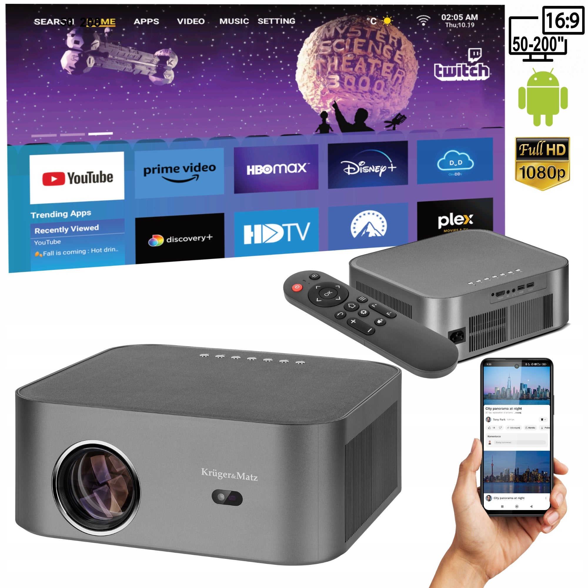 LED projector Kruger&matz V-LED100 grey