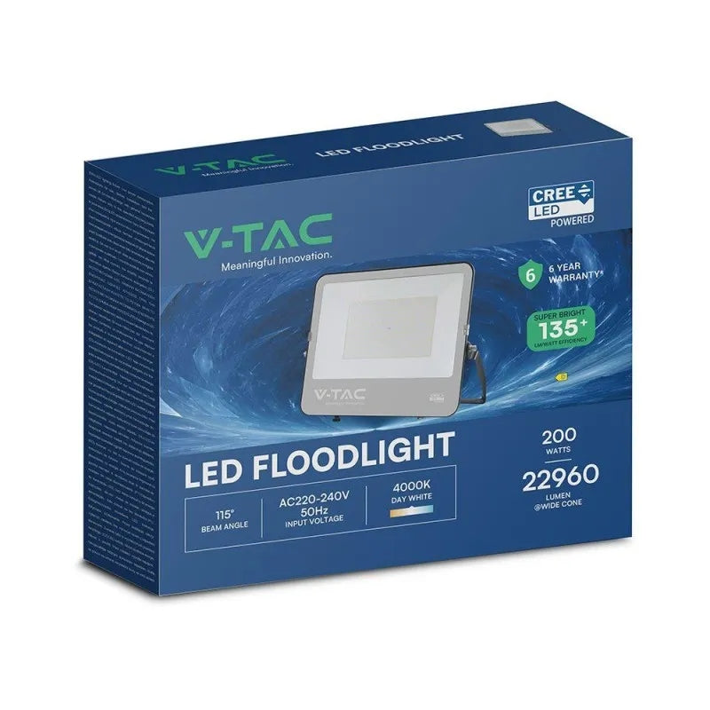 LED projector V-TAC CREE CHIP 200W 135lm/W black housing cable 1m IP65 V Color temperature 6500 K