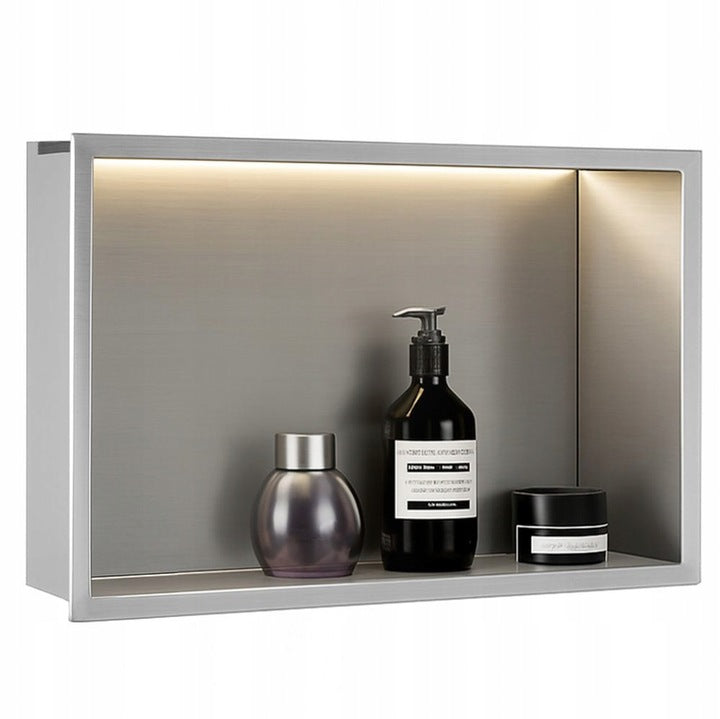 LED recessed shelf 30x45 chrome bathroom flush mount with flange Rea