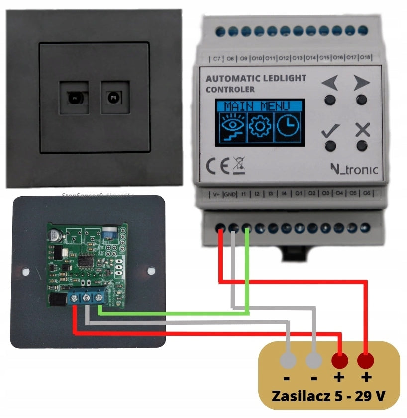 LED stair controller with two black motion detectors Manufacturer code AutoSteps18 z 2 czujnikami StepSensor0SS55