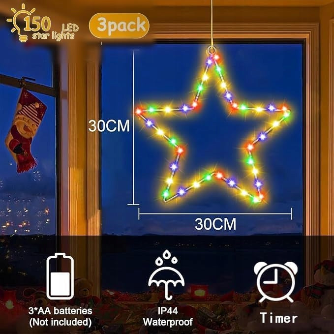 LED svietiaca vianočná hviezda sada 3x vodeodolná ozdoba 30cm 8 režimov Packaging status original