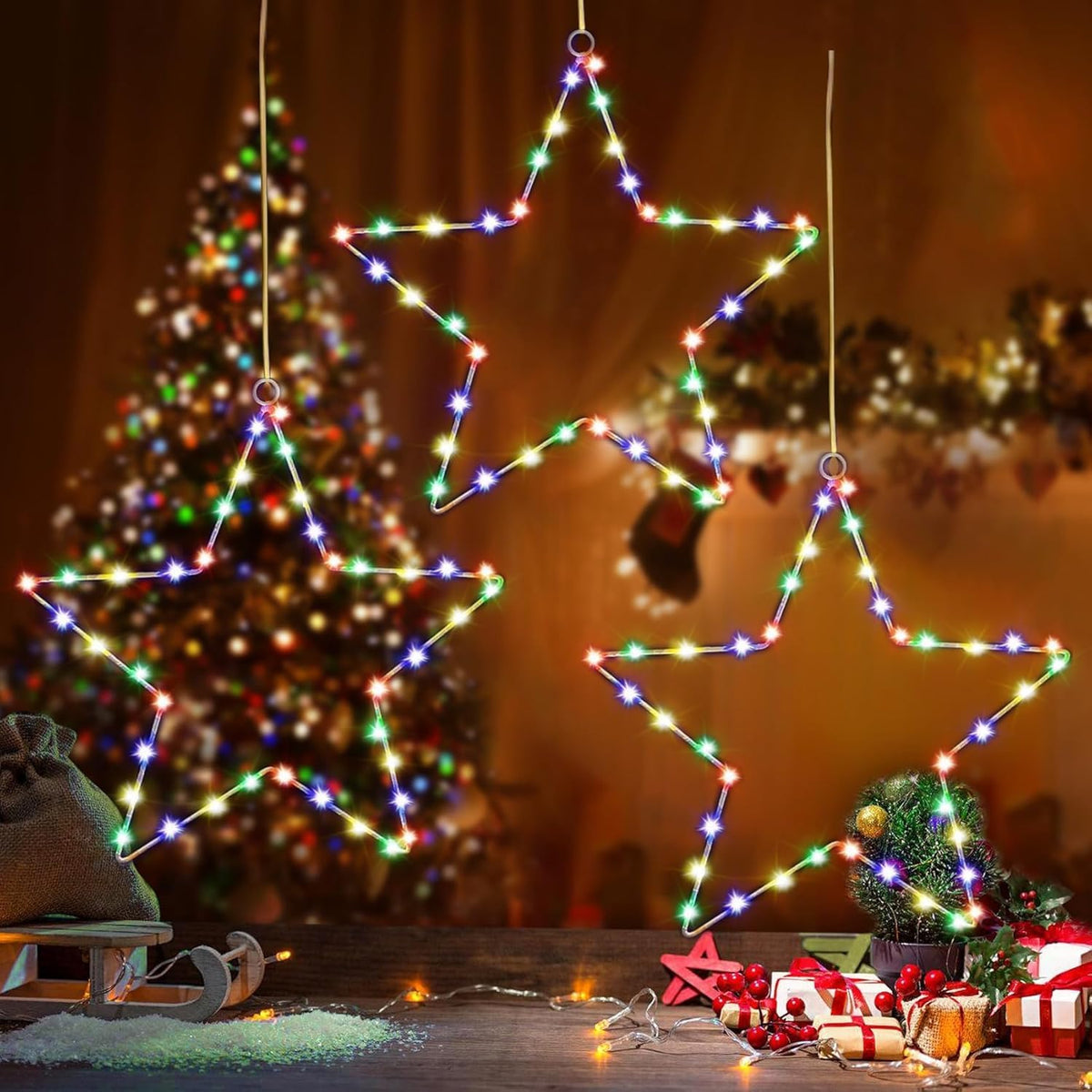 LED svietiaca vianočná hviezda sada 3x vodeodolná ozdoba 30cm 8 režimov