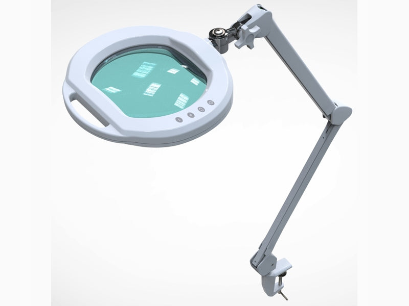 LED workshop magnifier lamp lux large lens, vice, light adjustment
