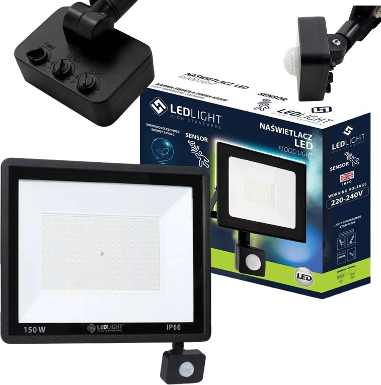 LEDLIGHT 150W floodlight with motion and dusk sensor IP66 white cold Light color white neutral