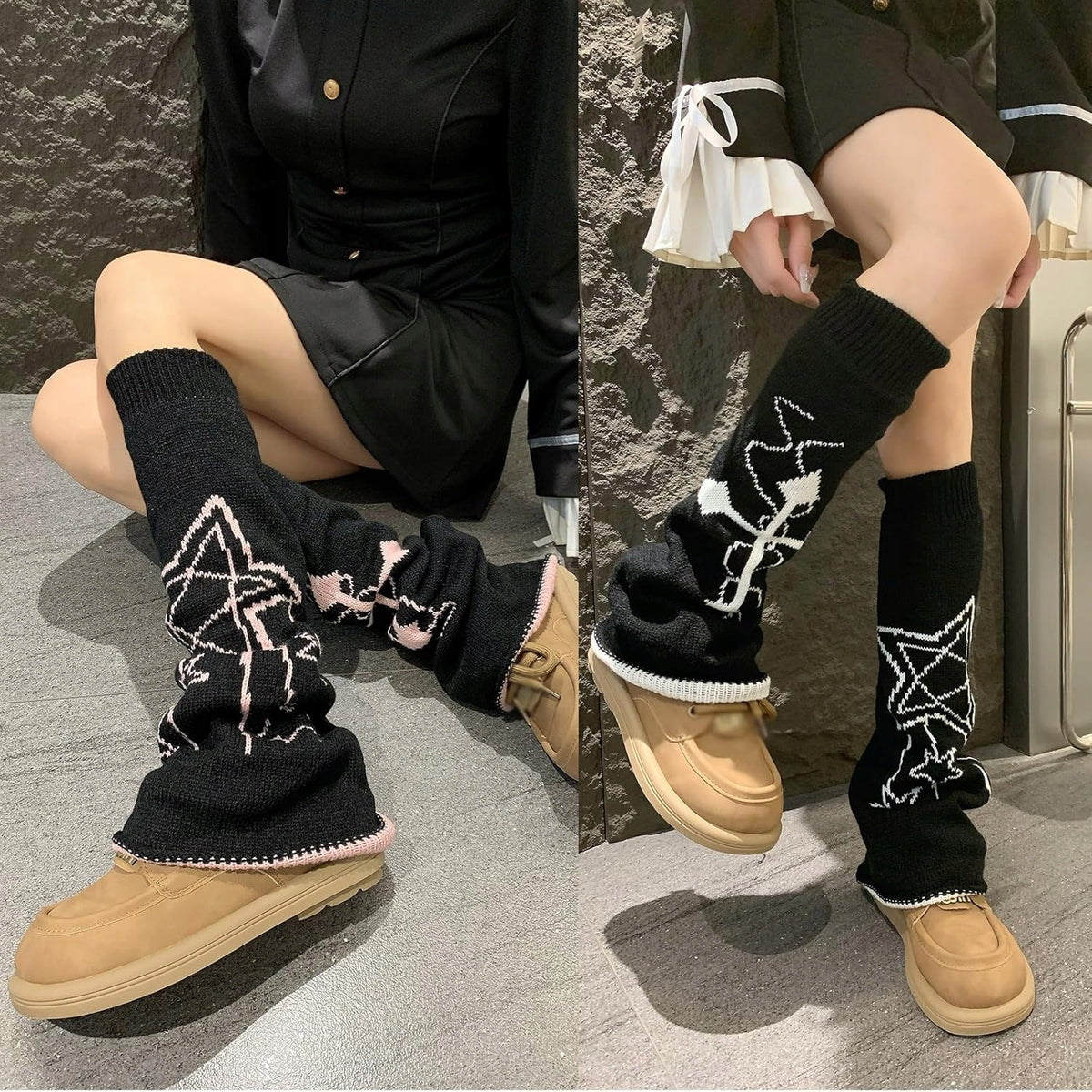 LEG WARMERS 2 PAIRS BLACK PINK UNIVERSAL KNITTED LOOSE TIGHTS Manufacturer code 5908107239772