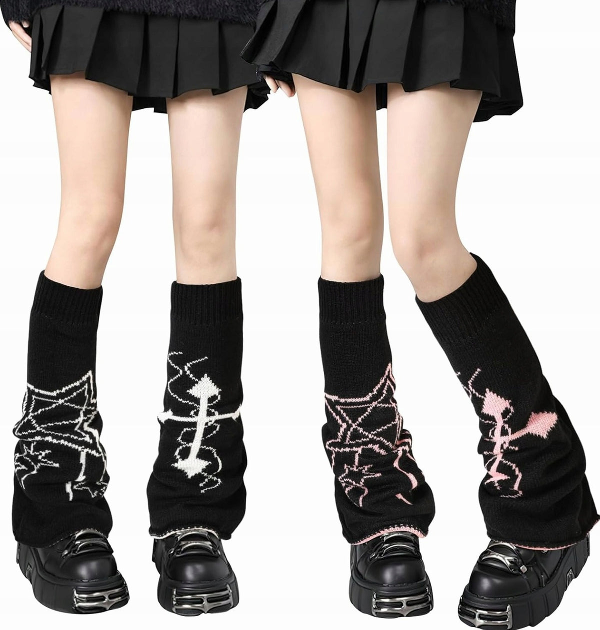LEG WARMERS 2 PAIRS BLACK PINK UNIVERSAL KNITTED LOOSE TIGHTS