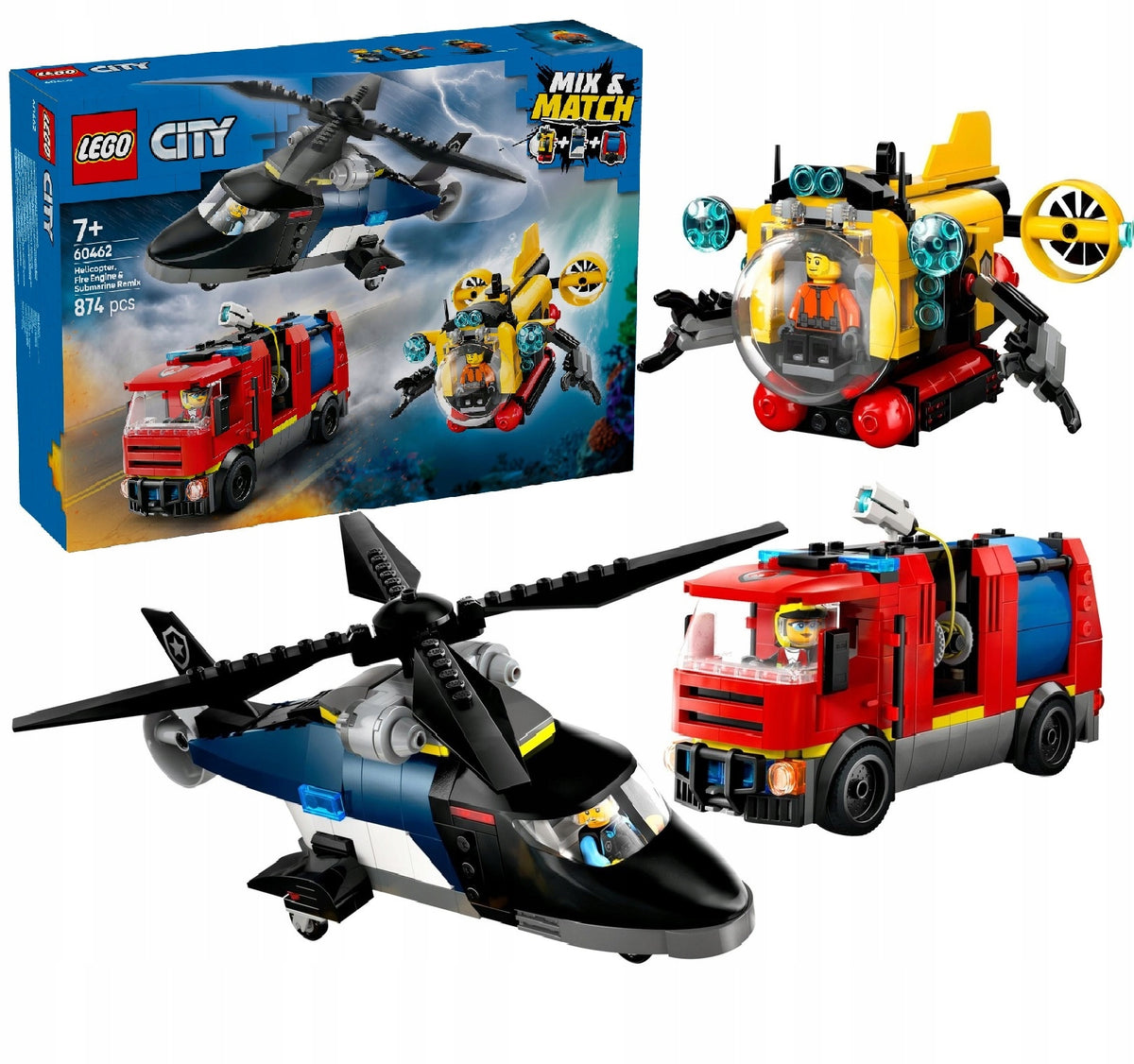 LEGO CITY 60462 SET WITH HELICOPTER, FIRE TRUCK AND SUBMARINE