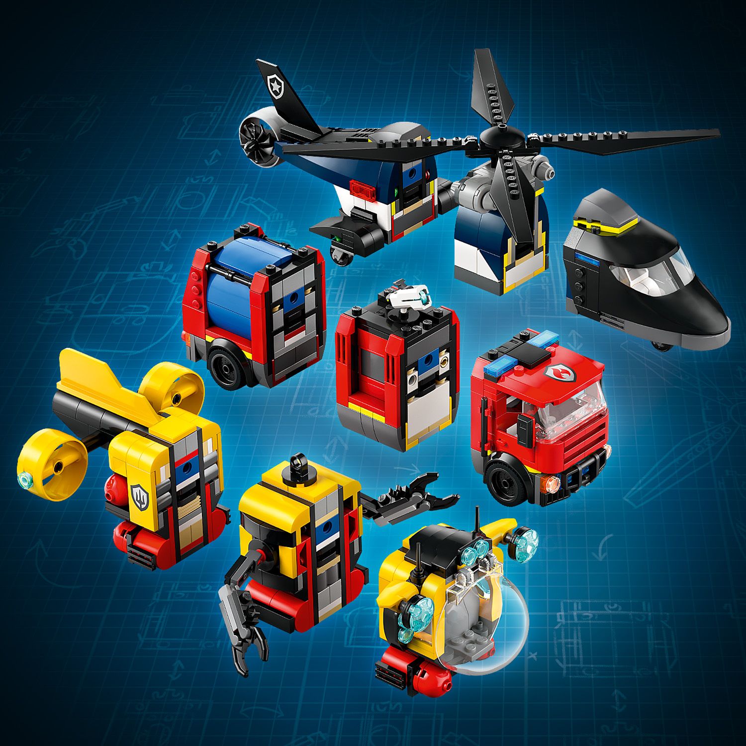 LEGO City 60462 Set with helicopter, fire truck and submarine Minimum kid's age 7