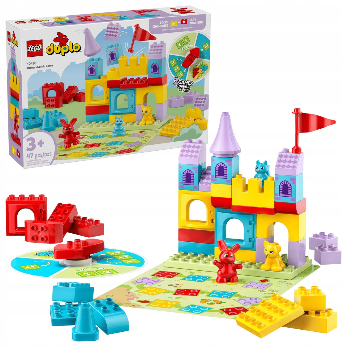 LEGO DUPLO 10450 BLOCKS+GAME Hopsy Castle 3 FIGURINES 47 blocks rabbit kitten Brand LEGO