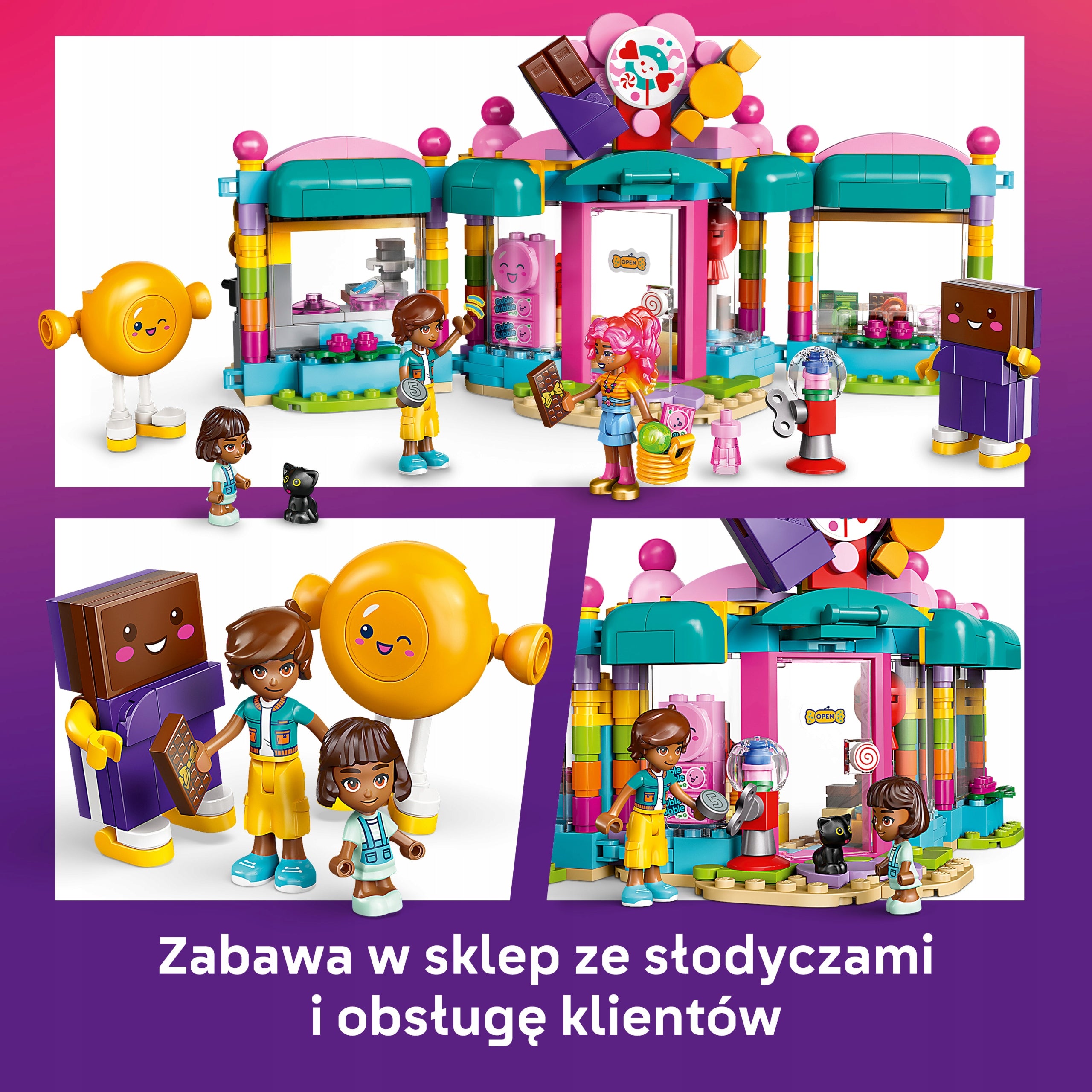 LEGO Friends Candy store in Heartlake 42649 Information regarding product safety and compliance Not suitable for children under 36 months of age Includes a toy. Adult supervision is recommended