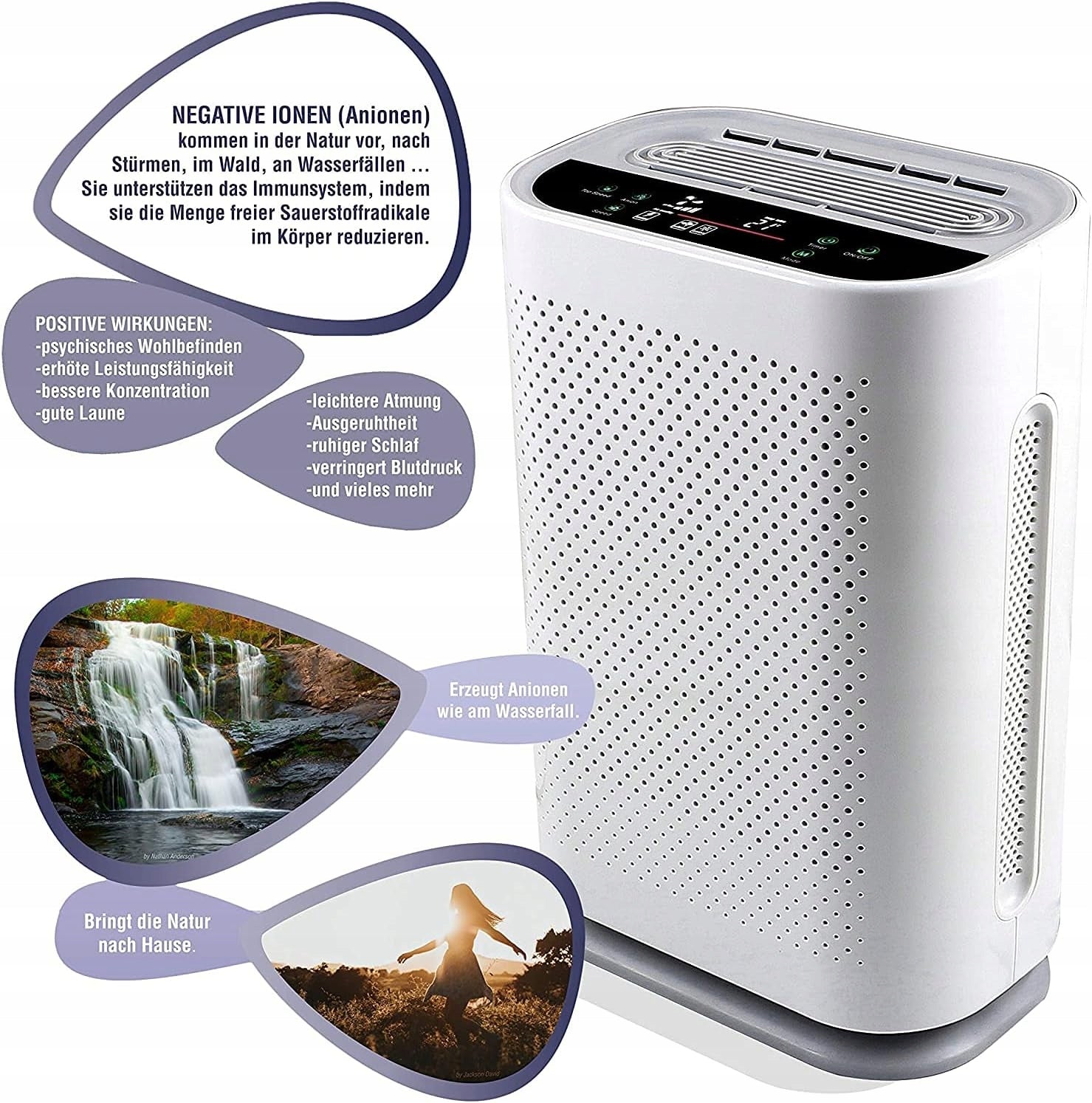 LEICKE Pure O² Air Purifier with UV Lamp, H13 HEPA 4in1 Filter Batteries included no